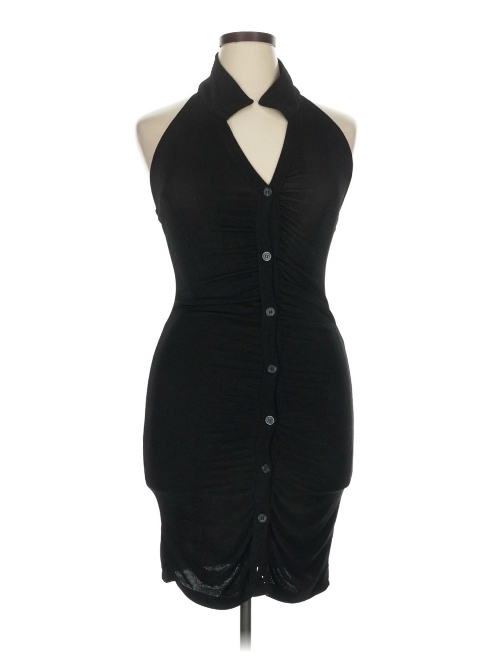 Almost Famous Black Halter Button-Front Mini Dress